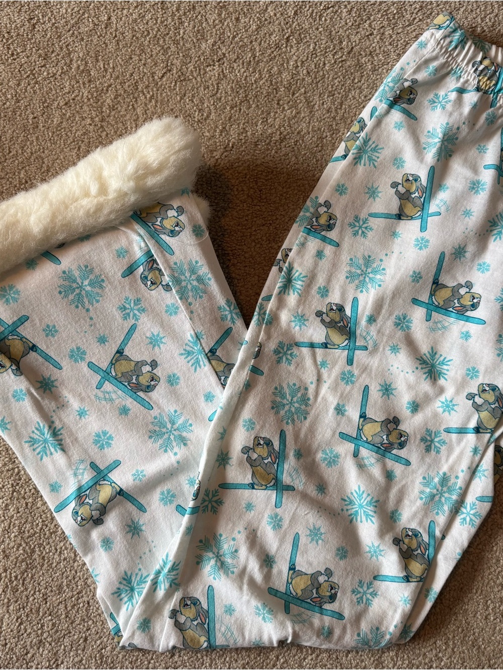 Disney White and Teal Thumper Pajama Bottoms - adult small - EUC